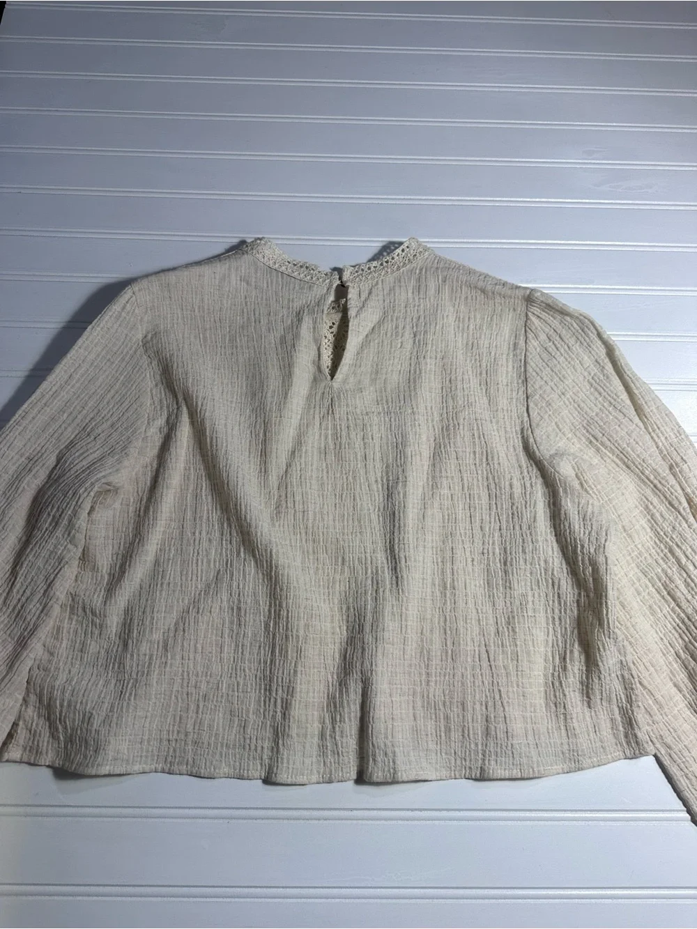 Zara cream crochet lace cropped long sleeve top women’s medium - Picture 5 of 10